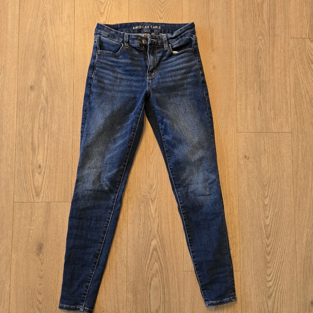 American Eagle Outfitters Women's Dark Blue Skinny Jeans Size 4 Long Curvy